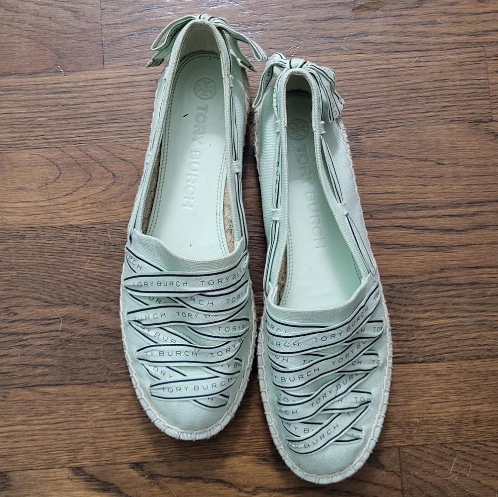 TORY BURCH mint ribbon espadrilles flats shoes size 10